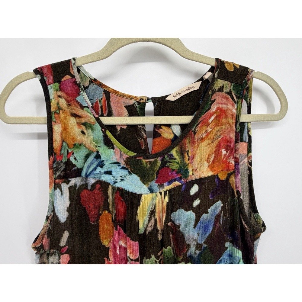 Soft Surroundings Rosalie Tiered Maxi Dress MED Brown Floral Sleeveless Resort - Picture 3 of 16